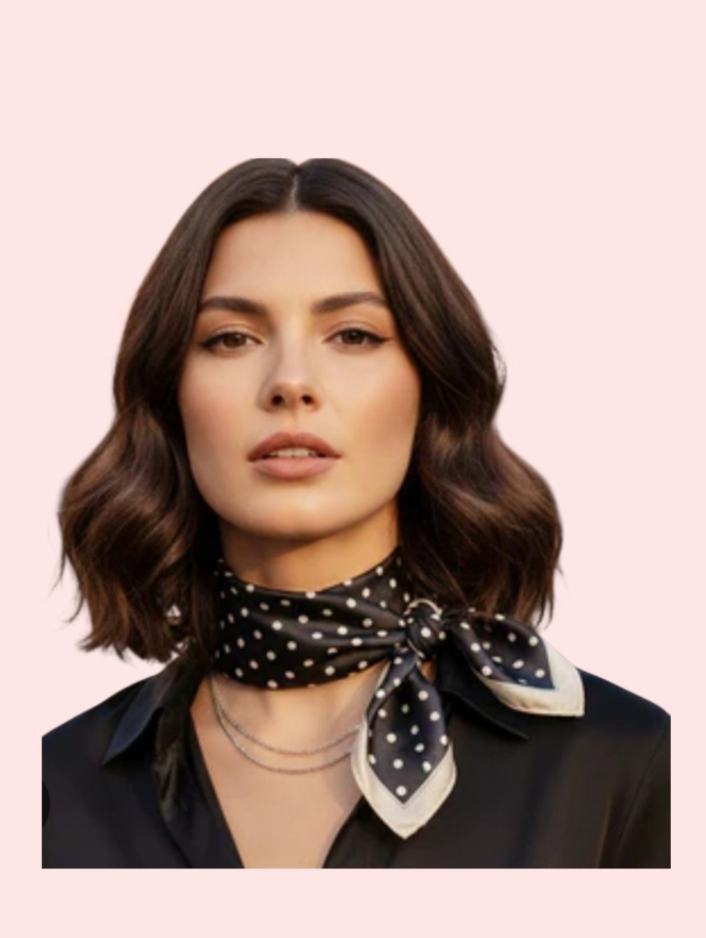 Polka Dots Black Satin Scarf